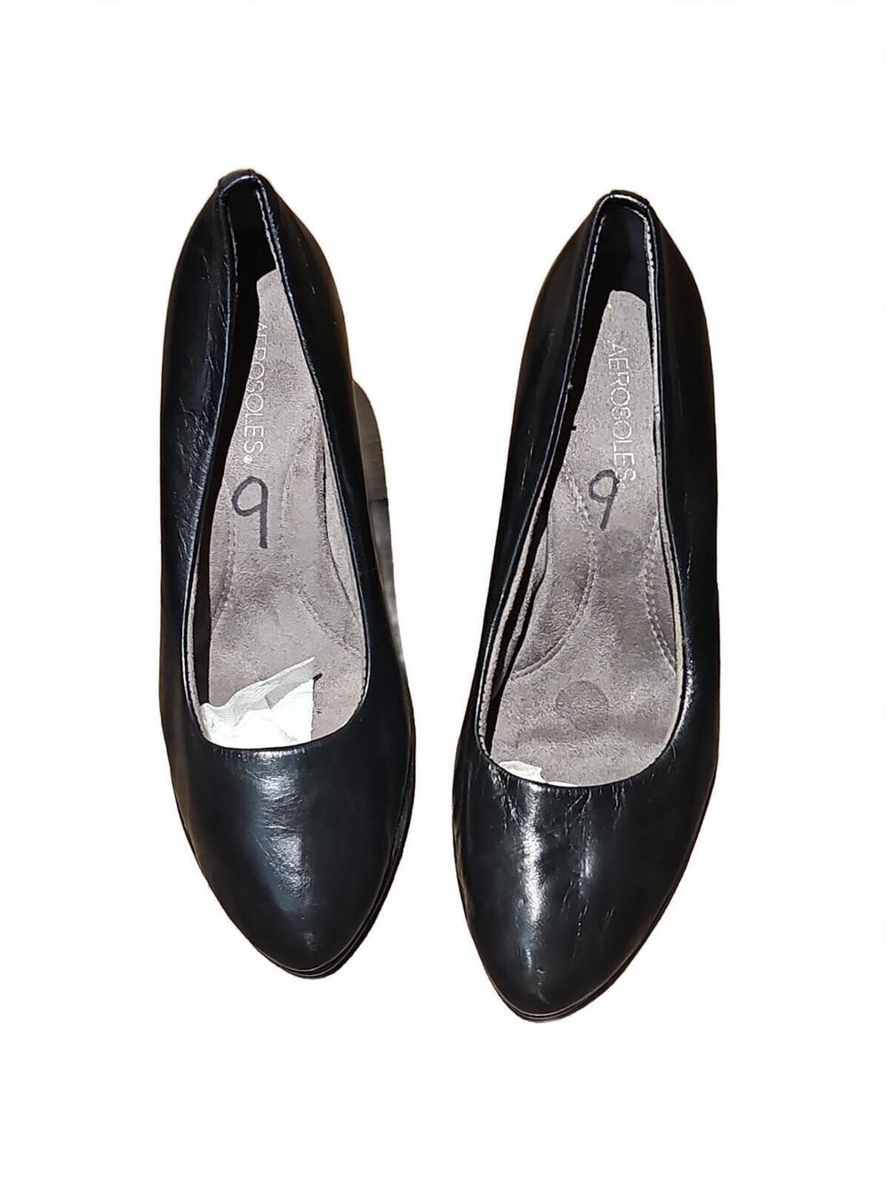 Aerosoles Tapestry Black Leather Heel Pumps Women's Size 9
